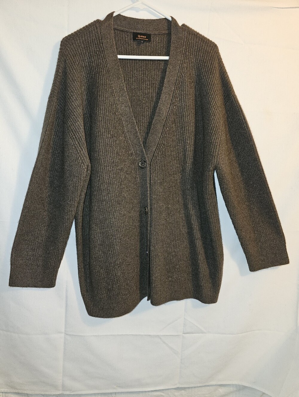 QUINCE Mongolian Cashmere 2.0 Oversized Boyfriend Cardigan Sweater Brown LARGE - Picture 5 of 10